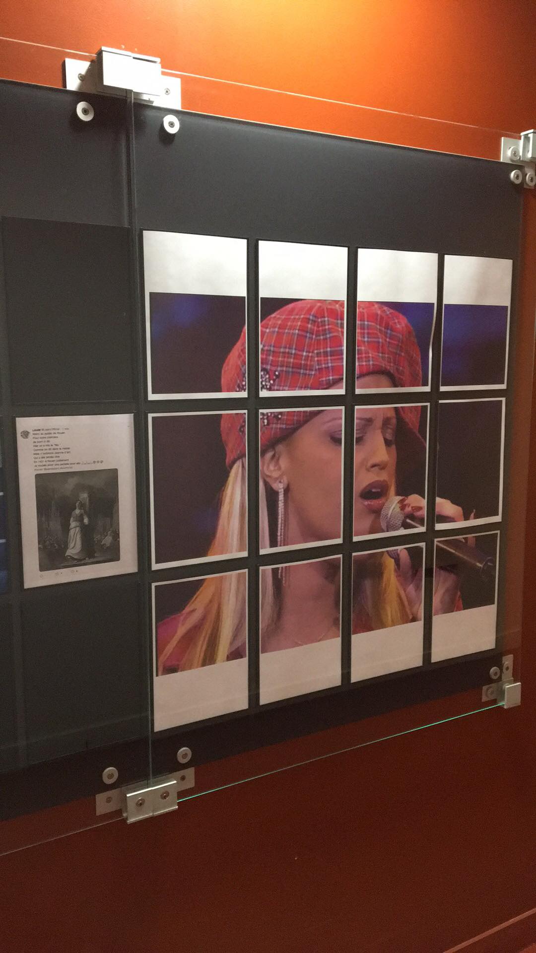 Images de la chanteuse Lââm disposées dans le couloir de la bibliothèque par Margaus Ballagny, 2020, ph. Margaus Ballagny.